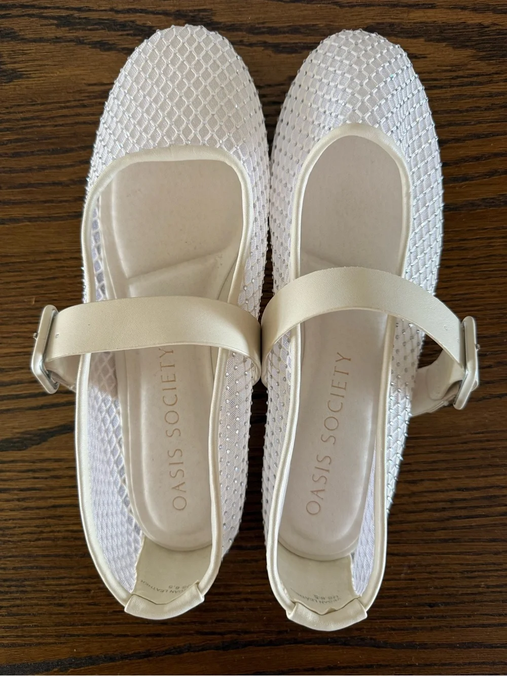 Oasis Society White Mesh Mary Jane Flats with Buckle Strap